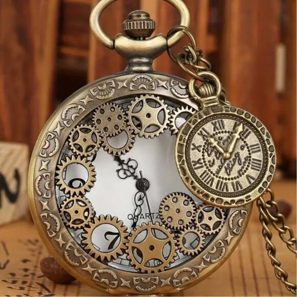 Steampunk Train Gears Pocket Watch Cosplay Christmas Birthday Anniversary Gift
